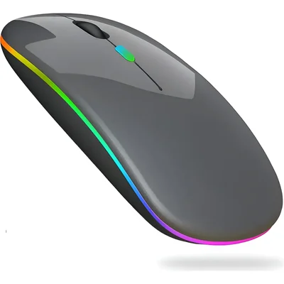 Mouse Sem Fio Recarregavel RGB Usb Adaptador Ergonômico Cinza