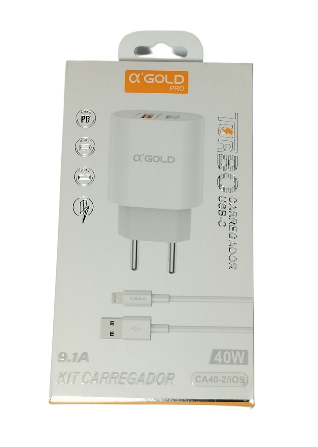 Carregador Turbo A’gold 40w Pd3.0 Qc4.0 Usb-c Para Iphone