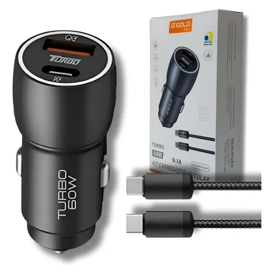 Carregador Veicular Turbo 60w Kit Com Cabo Automotivo Carro