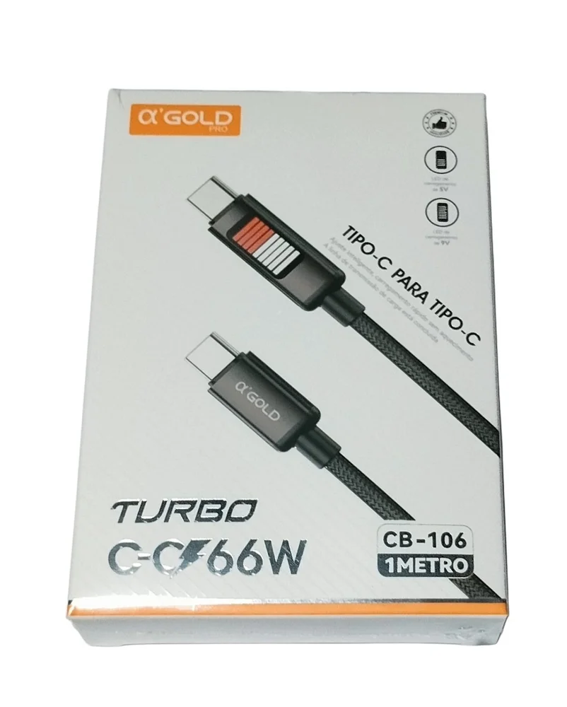 Imagem 1 de 4 do produto Cabo 66w Tipo-c Turbo 1m LED 5v 9v Reforçado A'gold