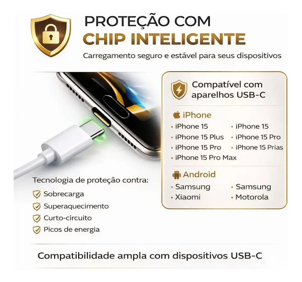 Imagem 3 de 4 do produto Cabo 66w Tipo-c Turbo 1m LED 5v 9v Reforçado A'gold