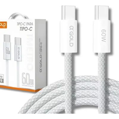Cabo Carregador Celular Usbc 60w Turbo Rápido Tipo C Dados Branco