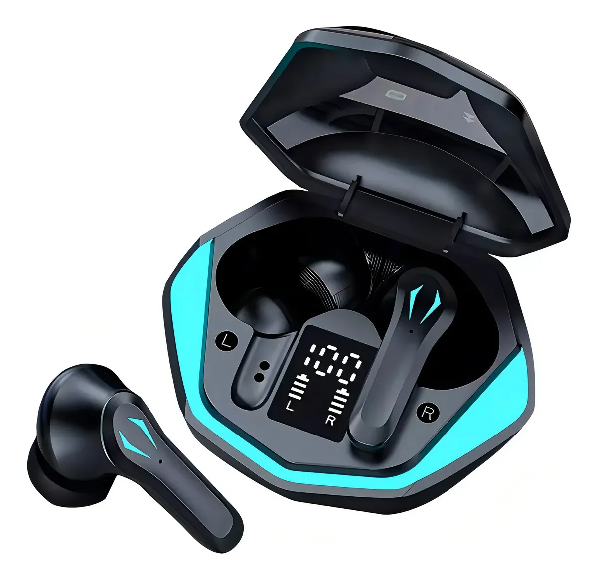 Fone Bluetooth Gamer TWS Sem Fio com LED, Microfone e Cancelamento de Ruído, Resistente à Água para Android e iOS