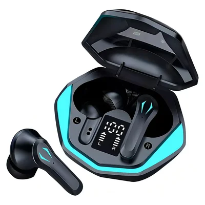 Fone Bluetooth Gamer TWS Sem Fio com LED, Microfone e Cancelamento de Ruído, Resistente à Água para Android e iOS