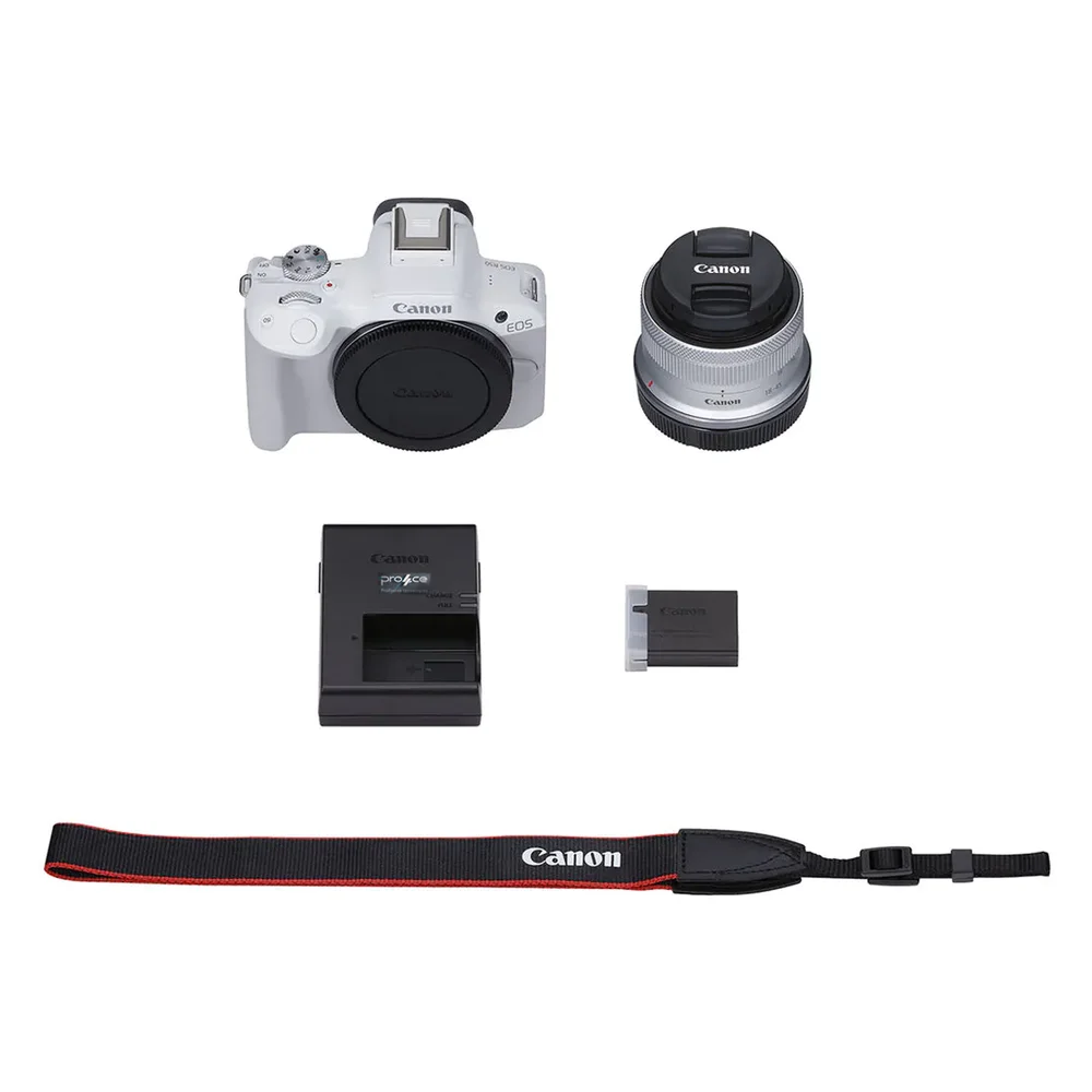 Câmera Canon Eos R50 Branca Com Lente Rf-s 18-45mm