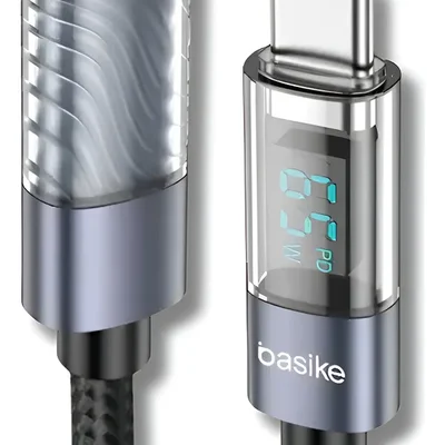 Cabo Carregador Turbo Com Display Digital Usb-c 65w Rápido Preto