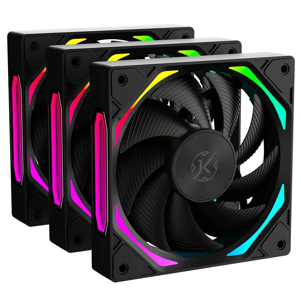 Kit 3 Fans Kalkan Halo ARGB 120mm ARGB Preto Klk00019 4