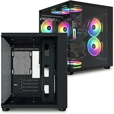 Gabinete Gamer Aquario Preto Bluecase  Bg-064 Pure Sem Fans Micro Atx Matx Vidro Temperado Frontal e Lateral