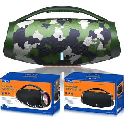 Caixa De Som Inova Tws Portátil Bluetooth 5.3 Alto-falante Estéreo Alta Fidelidade Bateria 5 H Party Com LEDs RGB Design Preto Para Festas