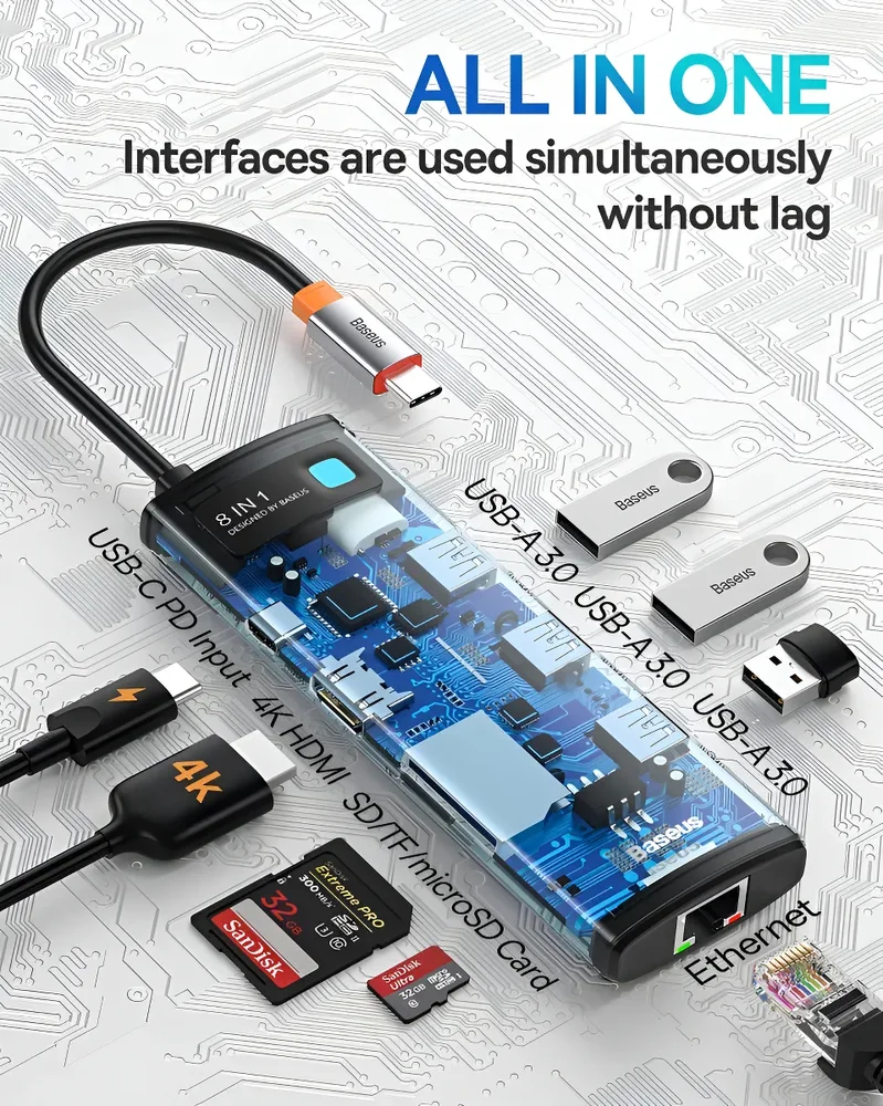 Imagem 2 de 5 do produto Adaptador Hub Baseus 8 Em 1 Macbok Air Pro Thunderbolt Usb-c