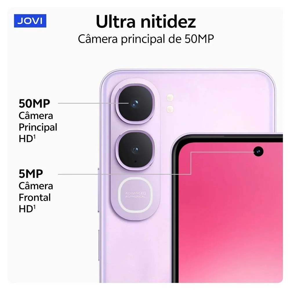 Imagem 3 de 5 do produto Smartphone Jovi Y21, 256gb, 4gb, Tela 6,68", Câmera 50mp, Lilás  Jovi