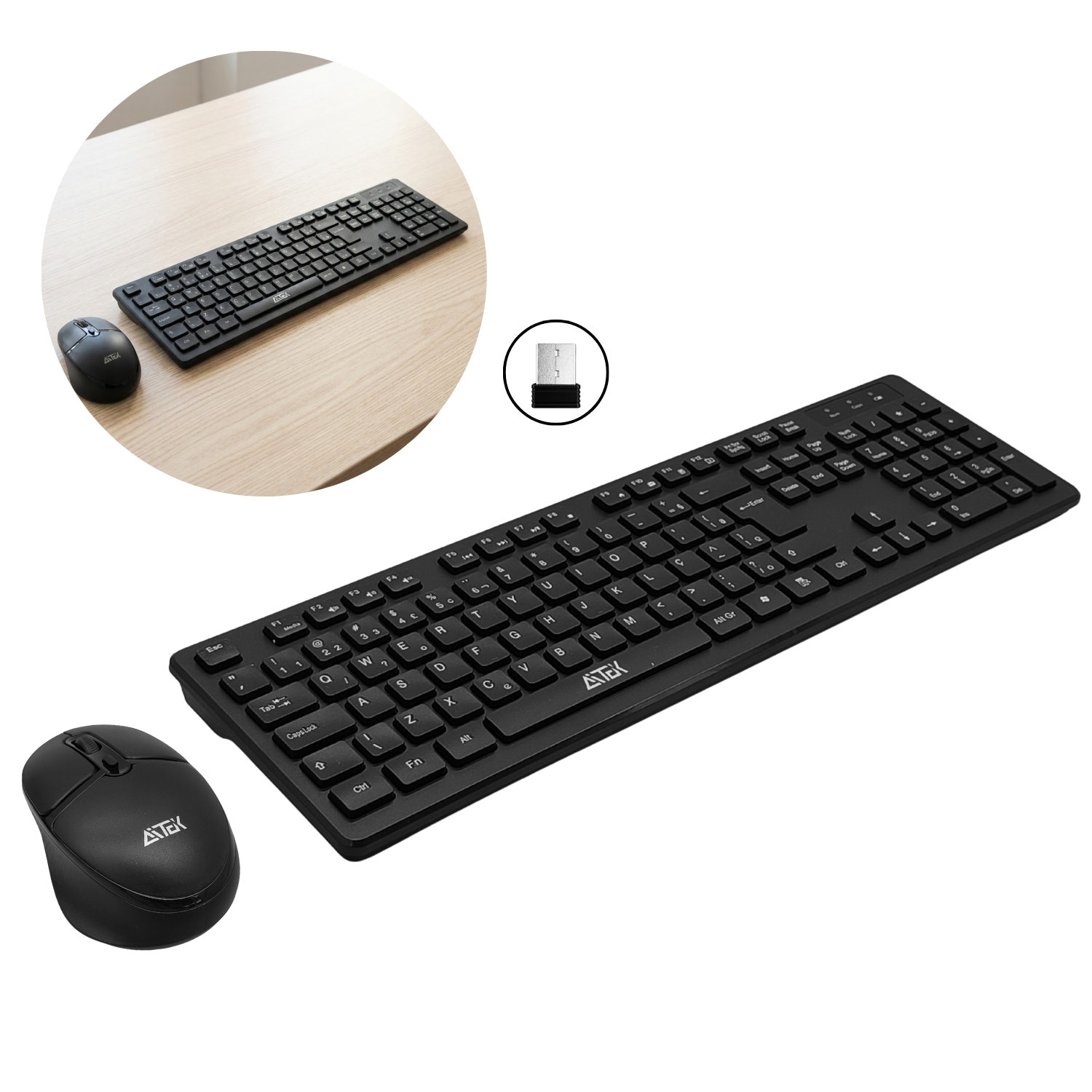 Kit De Teclado E Mouse Sem Fio Preto Silencioso Com Conexão 2.4g E Mouse Óptico De 1600 Dpi Para Computador E Notebook