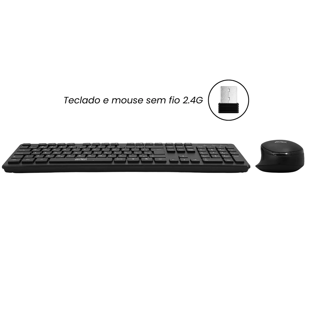 Imagem 5 de 5 do produto Kit De Teclado E Mouse Sem Fio Preto Silencioso Com Conexão 2.4g E Mouse Óptico De 1600 Dpi Para Computador E Notebook