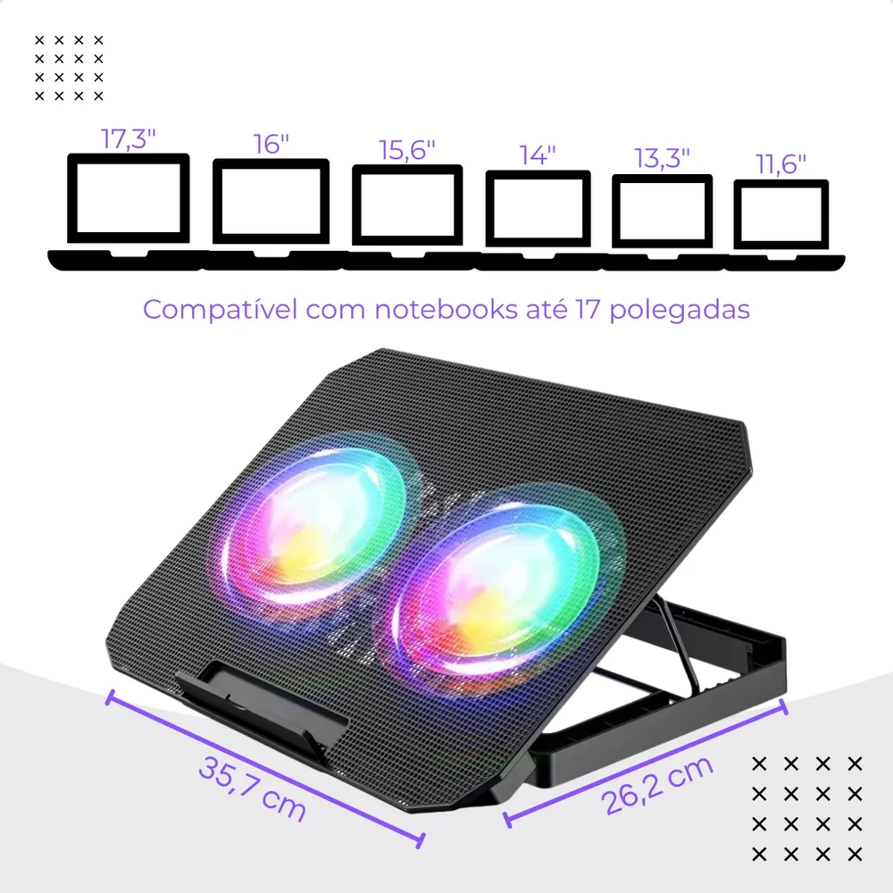 Imagem 2 de 5 do produto Base Gamer Para Notebook Cooler Duplo LED RGB Bm-765 B-max