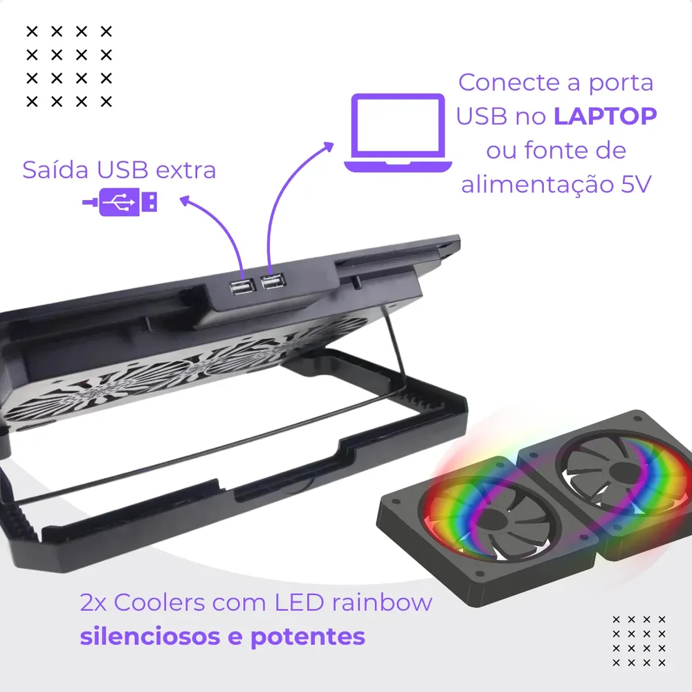 Imagem 3 de 5 do produto Base Gamer Para Notebook Cooler Duplo LED RGB Bm-765 B-max