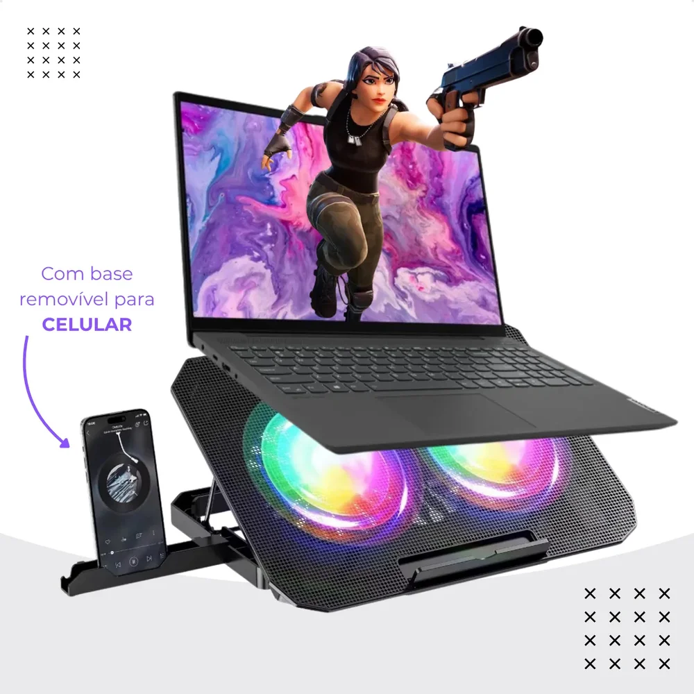 Imagem 5 de 5 do produto Base Gamer Para Notebook Cooler Duplo LED RGB Bm-765 B-max