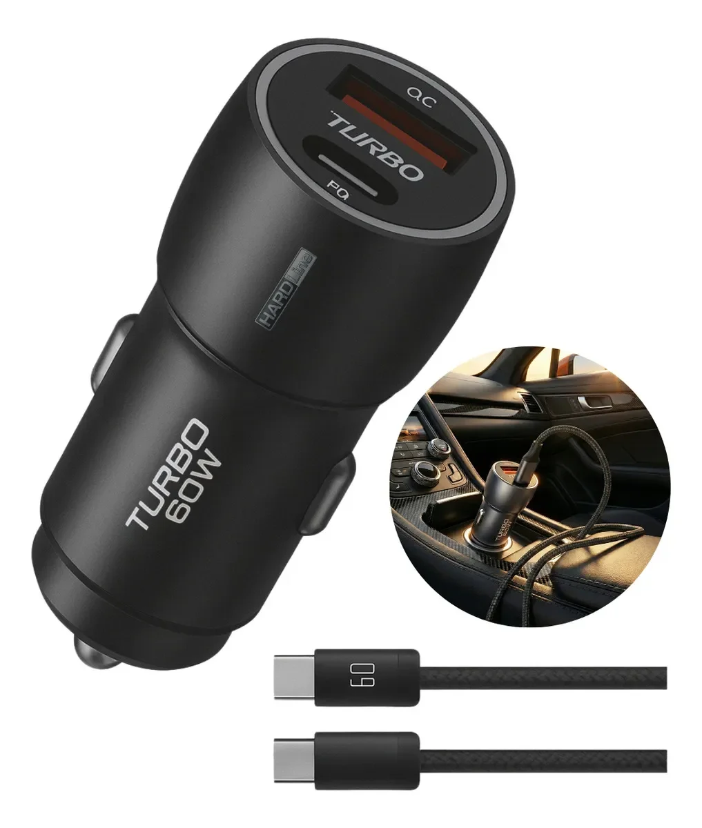 Kit Tomada Veicular Usb Carregador Turbo Carro Plug Acendedor 60w Tipo C Android Ios Portátil Rápido