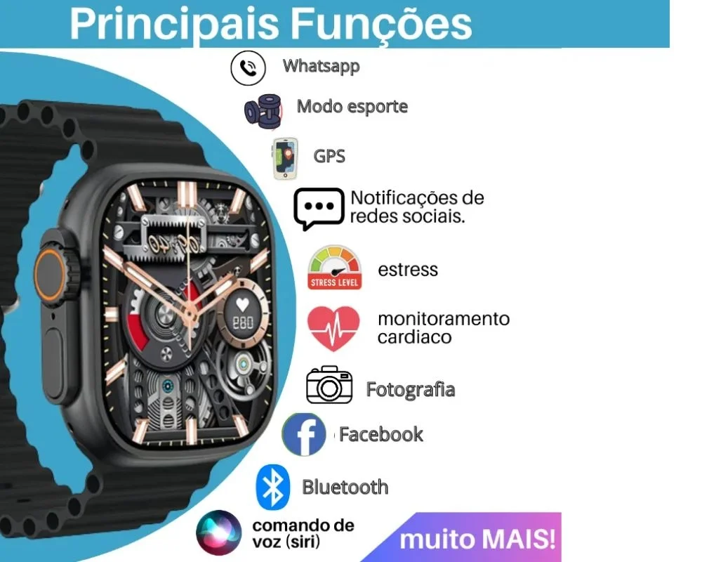Imagem 2 de 5 do produto Relógio Smartwatch T900 Ultra 49mm Nfc + 2 Pulseiras Preto