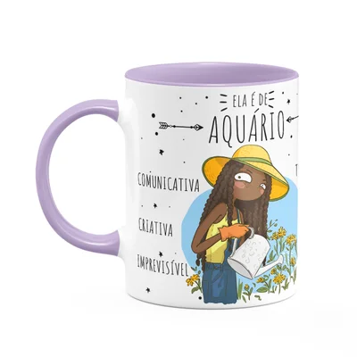 Caneca Signos Cartoon - Ela É De Aquário - B-lilac - M2