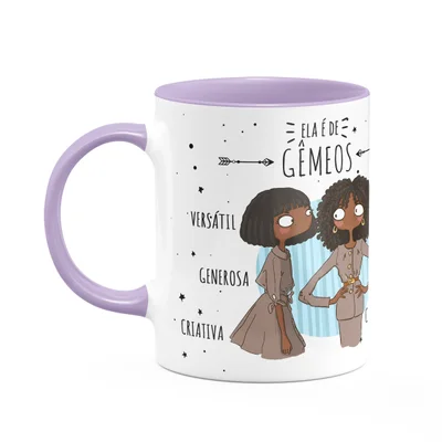 Caneca Signos Cartoon - Ela É De Gêmeos - B-lilac - M2