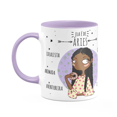Caneca Signos Cartoon - Ela É De Áries - B-lilac - M2