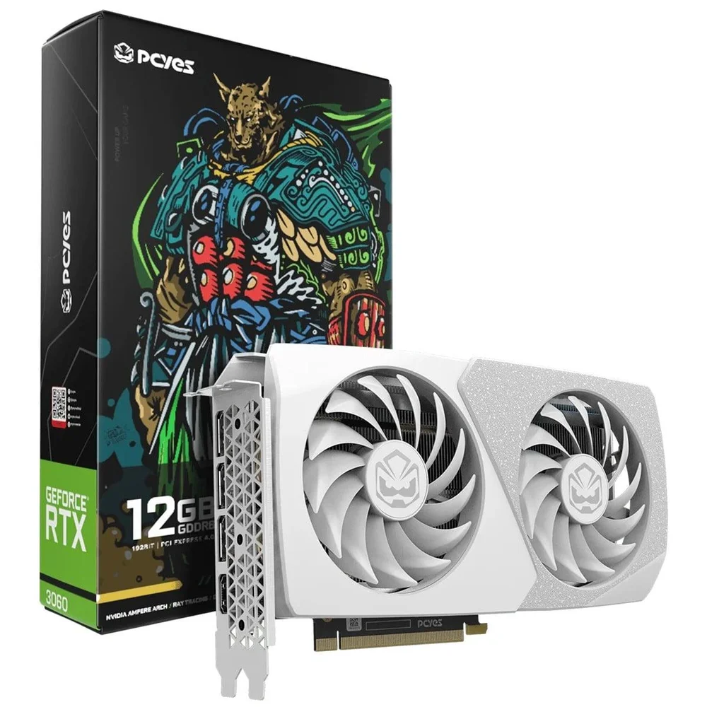 Placa De Vídeo PCyes Nvidia Geforce RTX 3060 Projeto Edge White, 12gb, Gddr6, Dlss, Ray Tracing, PvRTX3060wt2f