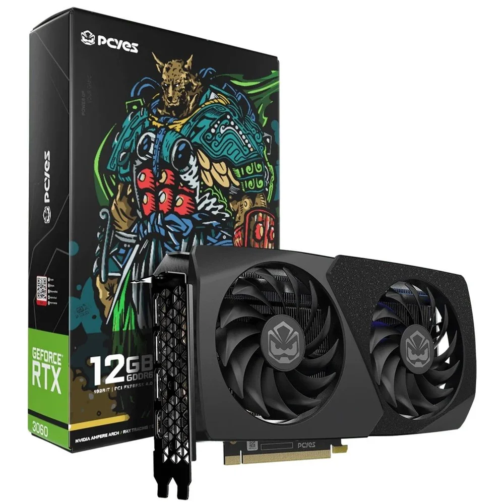 Placa De Vídeo PCyes Nvidia Geforce RTX 3060 Projeto Edge, 12gb, Gddr6, Dlss, Ray Tracing, PvRTX3060bl2f