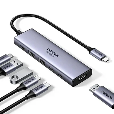 Hub Usb Ugreen 6 Em 1 Com HDMI 4k/2p Usb-a E 2p Usb-c De 10gbps Mais 1p Pd - Cm511