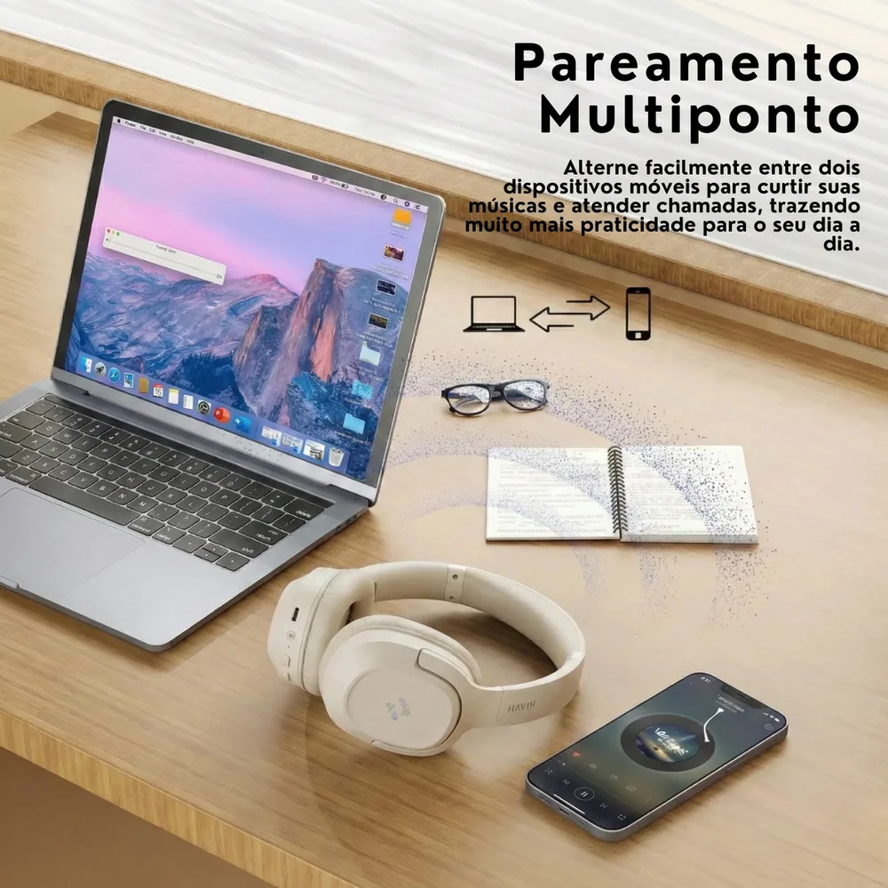 Imagem 5 de 5 do produto Fone Bluetooth Havit H612bt Pro Cancelamento De Ruído Ativo 50h Bateria Modo Gamer Baixa Latência