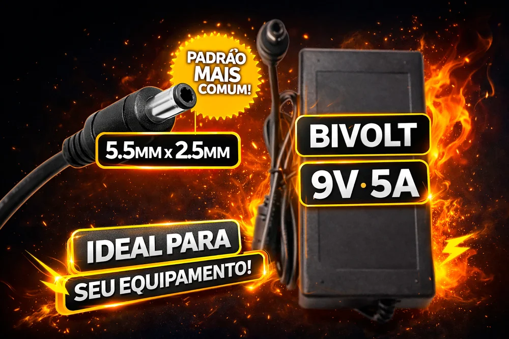 Carregador 9v 5a Alta Potência Plug 5.5x2.1mm