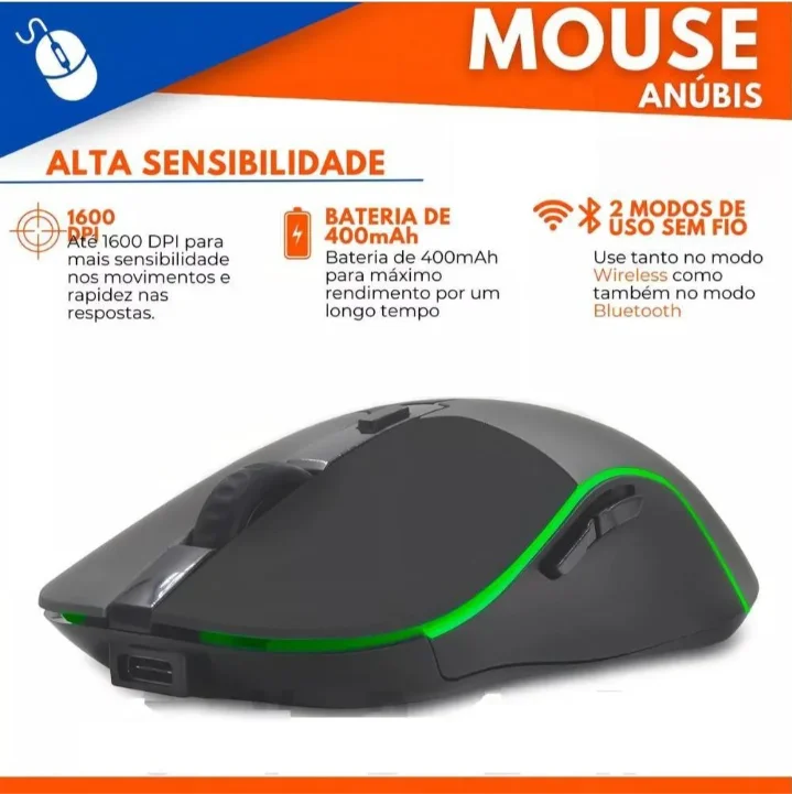 Imagem 4 de 4 do produto Mouse Gamer Anúbis MU018 RGB | Design Ergonômico | Alta Precisão | USB