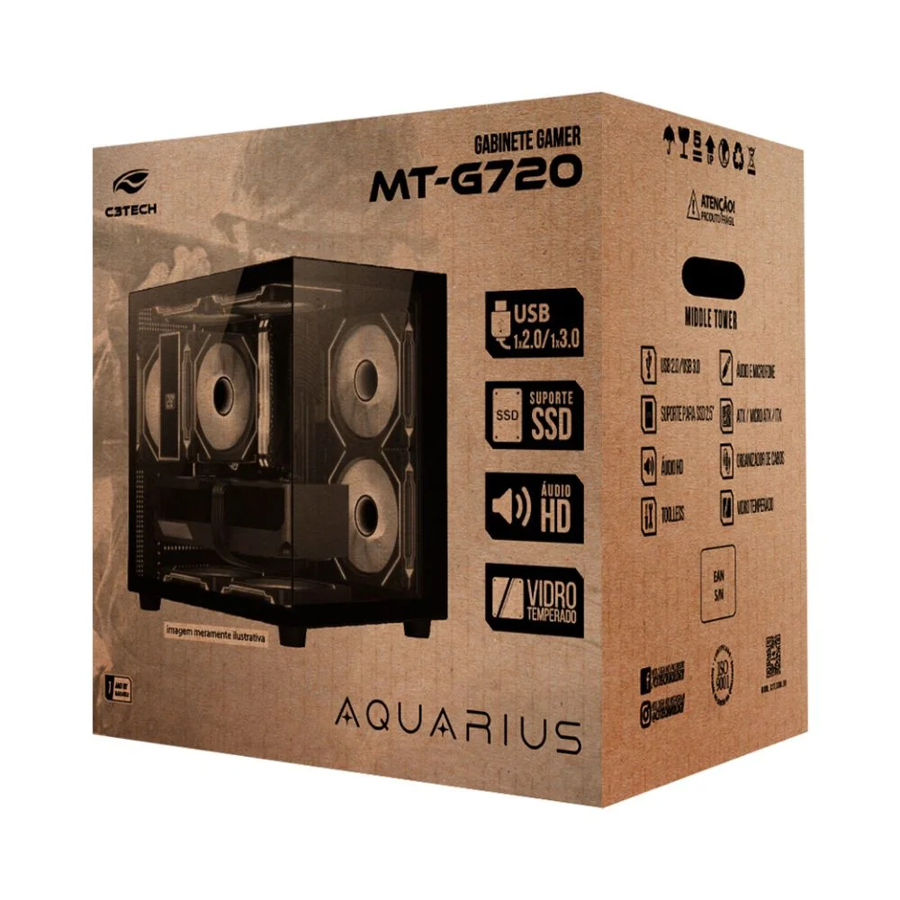 Imagem 5 de 5 do produto Gabinete Gamer Aquário C3tech Mt-g720bk - Vidro Temperado - Até 7 Fans - Micro Atx - Preto