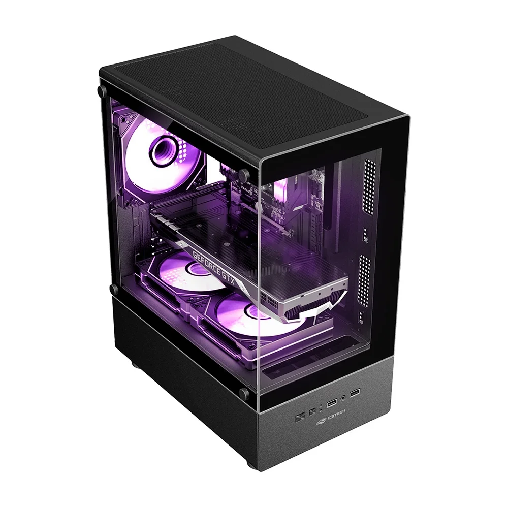 Imagem 2 de 5 do produto Gabinete Gamer Aquário C3tech Mt-g150bk - Vidro Temperado - Micro Atx - Preto