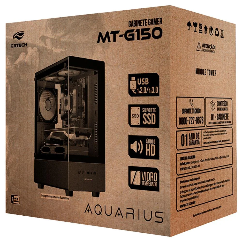 Imagem 5 de 5 do produto Gabinete Gamer Aquário C3tech Mt-g150bk - Vidro Temperado - Micro Atx - Preto