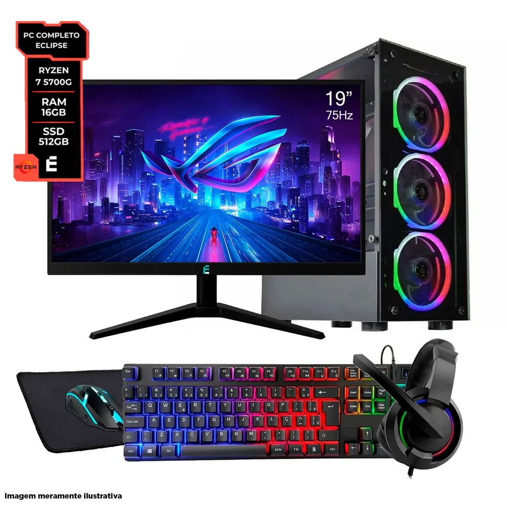 PC Gamer Eclipse Ryzen 7 5700g, 16gb Ram, Radeon Vega 7, SSD 512gb, Fonte 500w