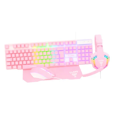 Kit Gamer Rosa - Teclado, Mouse, Mousepad E Headset