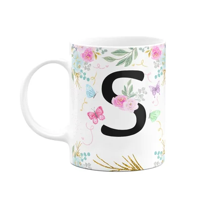Caneca Floral - Inicial Do Nome Letra S - 325ml
