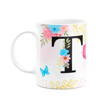 Caneca Floral Garden - Inicial Do Nome Letra T - 325ml