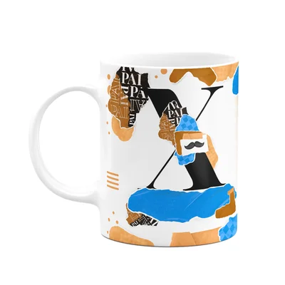 Caneca Do Pai - Inicial Do Nome Letra X - Bg-blue