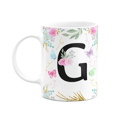 Caneca Floral - Inicial Do Nome Letra G - 325ml