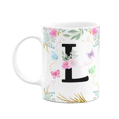 Caneca Floral - Inicial Do Nome Letra L - 325ml