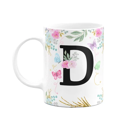 Caneca Floral - Inicial Do Nome Letra D - 325ml