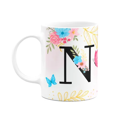 Caneca Floral Garden - Inicial Do Nome Letra N - 325ml