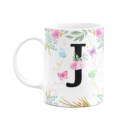 Caneca Floral - Inicial Do Nome Letra J - 325ml