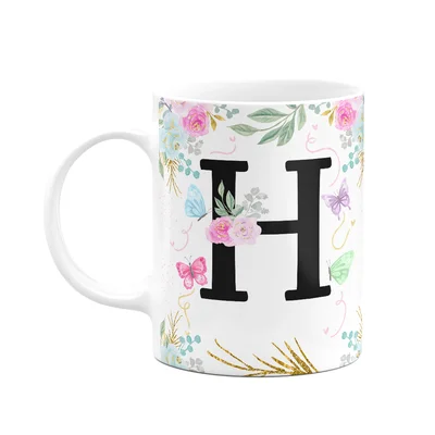 Caneca Floral - Inicial Do Nome Letra H - 325ml