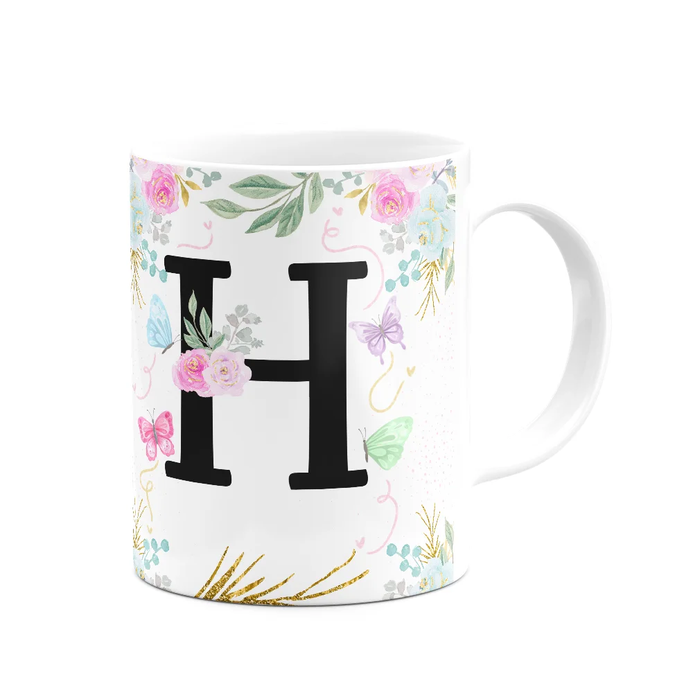 Imagem 3 de 3 do produto Caneca Floral - Inicial Do Nome Letra H - 325ml