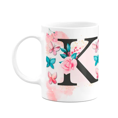 Caneca Butterfly - Inicial Do Nome Letra K - 325ml