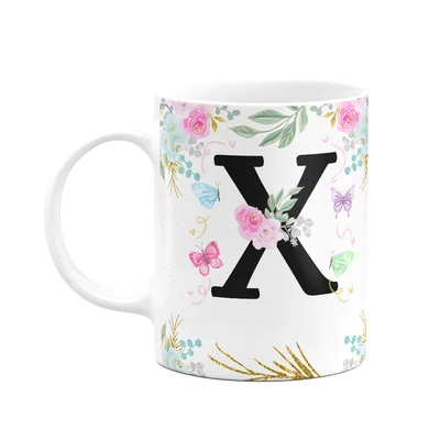 Caneca Floral - Inicial Do Nome Letra X - 325ml