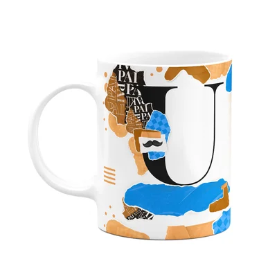 Caneca Do Pai - Inicial Do Nome Letra U - Bg-blue