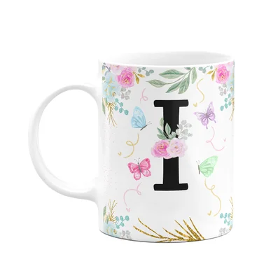 Caneca Floral - Inicial Do Nome Letra I - 325ml